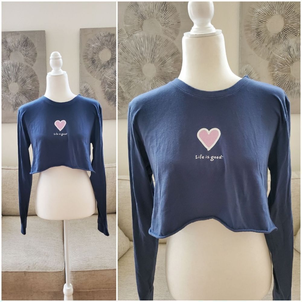 Life Is Good Long Sleeve Cropped Crusher Tee Sz Med